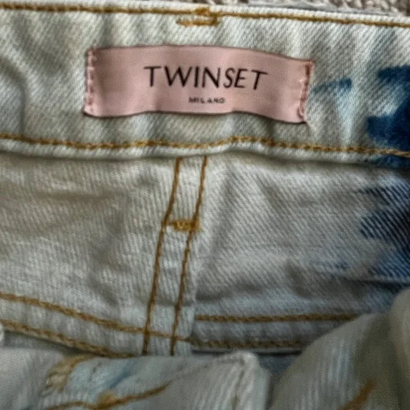 TWINSET Milano Women’s Blue Tie-Dye Barrel-Leg Embroidered Designer Jeans Sz 27 - Picture 5 of 6